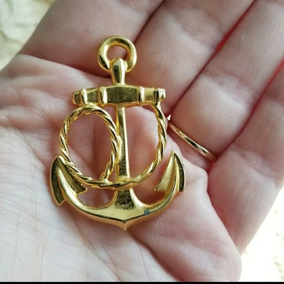 Vintage Carolee Anchor brooch gold tone pin nautical coastal sailor beach - Picture 2 of 6